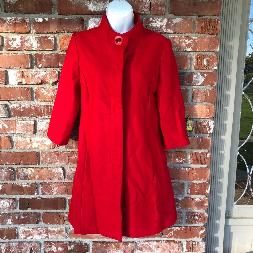 Tulle red wool long peacoat junior size medium